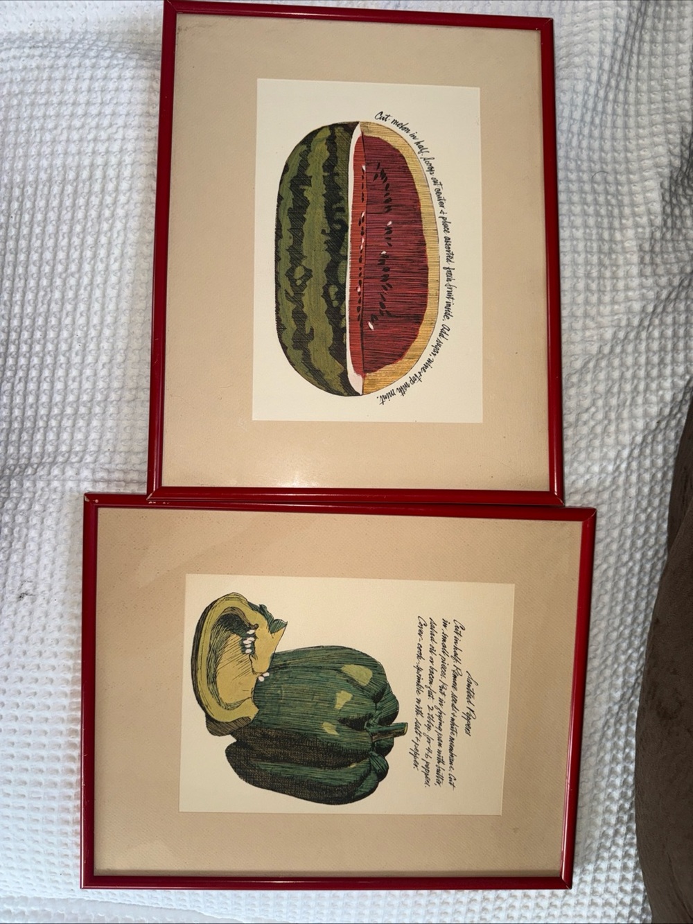Red Framed Watermelon & Pepper Art 60’s/70’s Art Prints - Kitchen Wall Decor